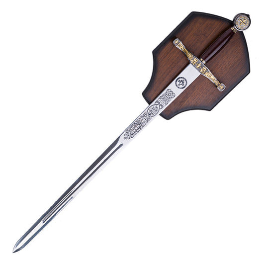 King Arthur's Golden Excalibur with Display Plaque