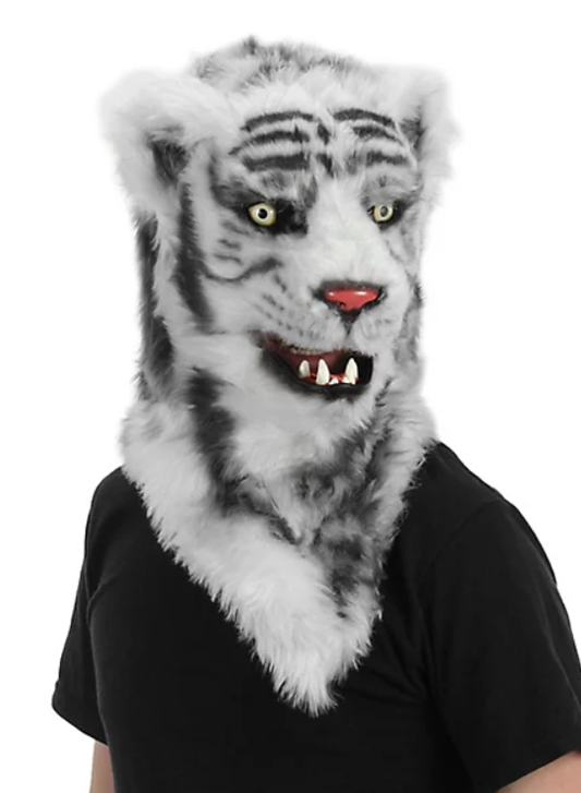 Moving Mouth White Tiger Furry Mask